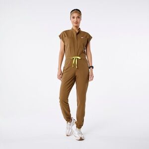 Figs Brown Jumpsuit with Yellow Accents